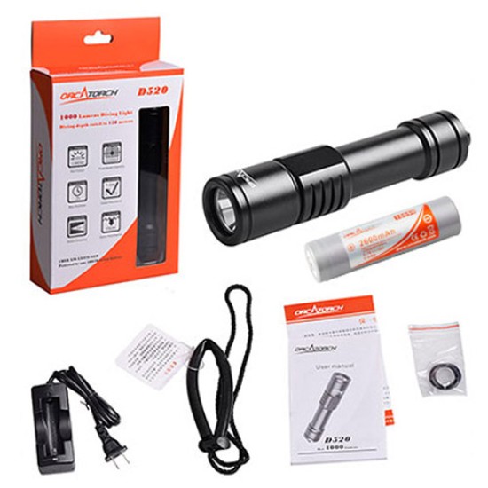 ORCATORCH D520 Diving Torch LED Light 1000 lm